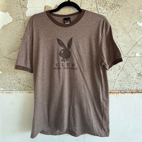 Playboy T Shirt Palms Playboy Club Las Vegas Tee Mens XXL Brown Bunny Y2K Ringer - Picture 1 of 6